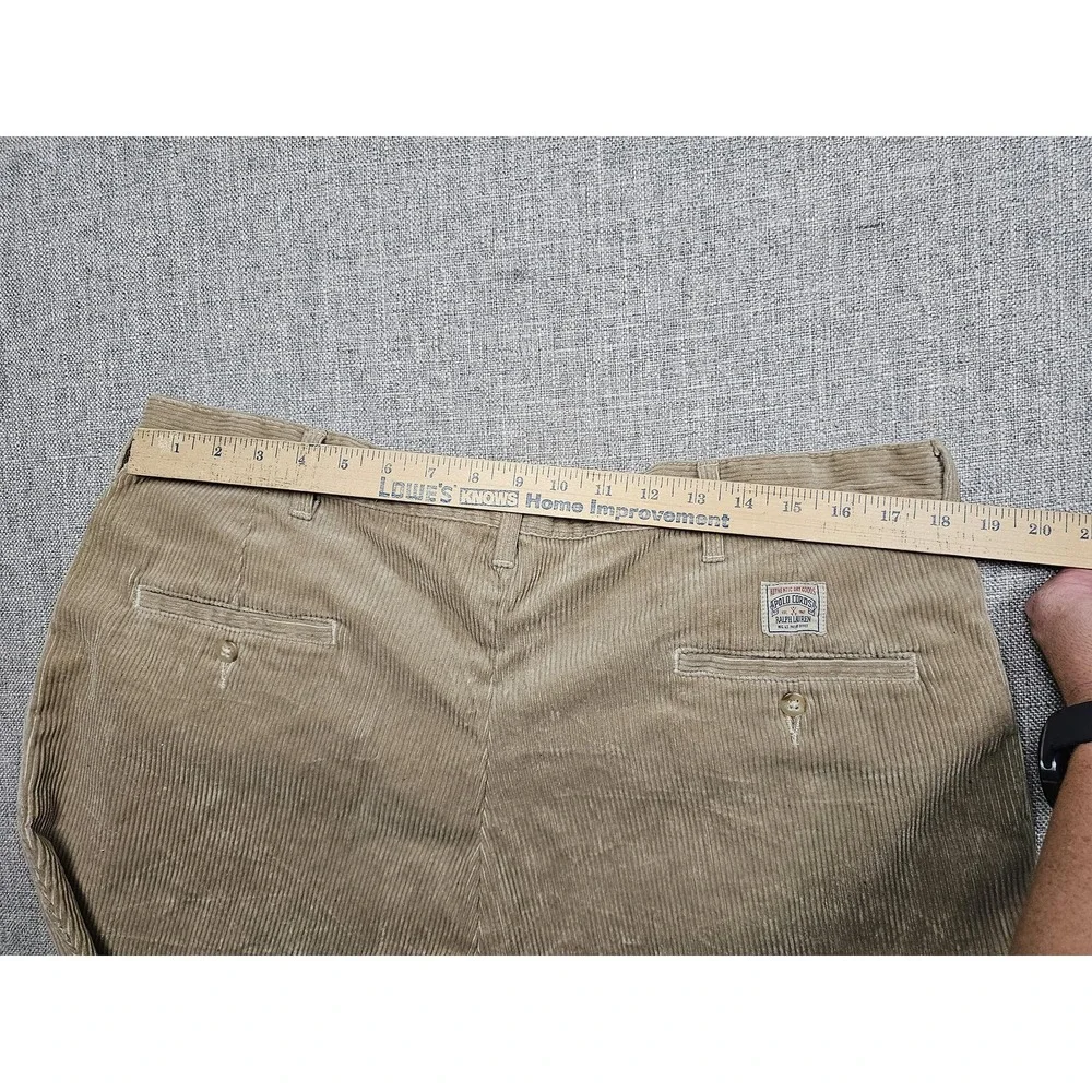Vintage Polo Ralph Lauren Pants Mens 36x30 Beige Corduroy Pleated Made USA 90s